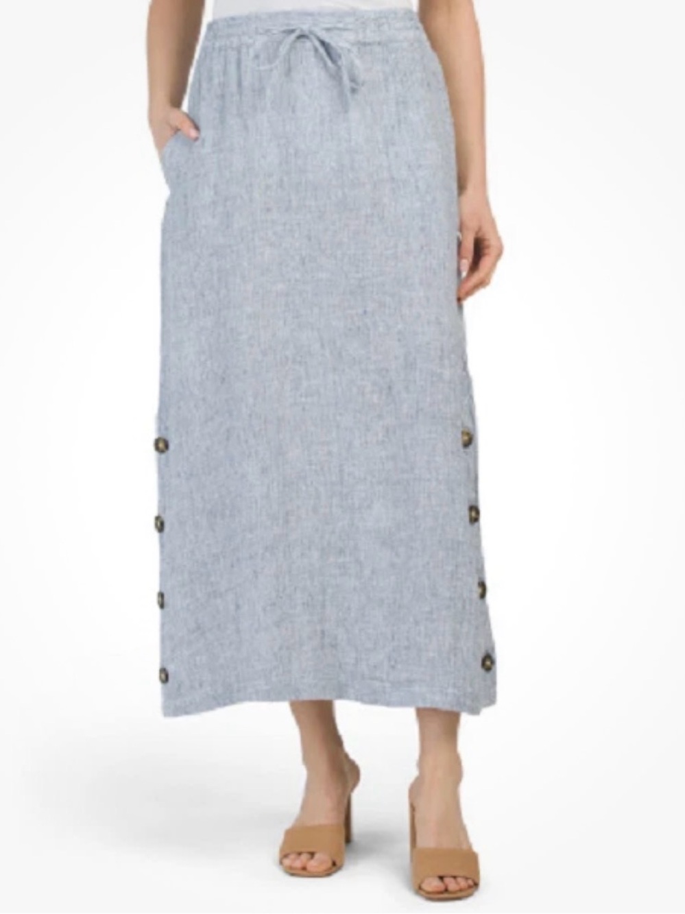 NEW TAHARI BLUE LINEN DRAWSTRING WAIST MAXI SKIRT SIZE Xl